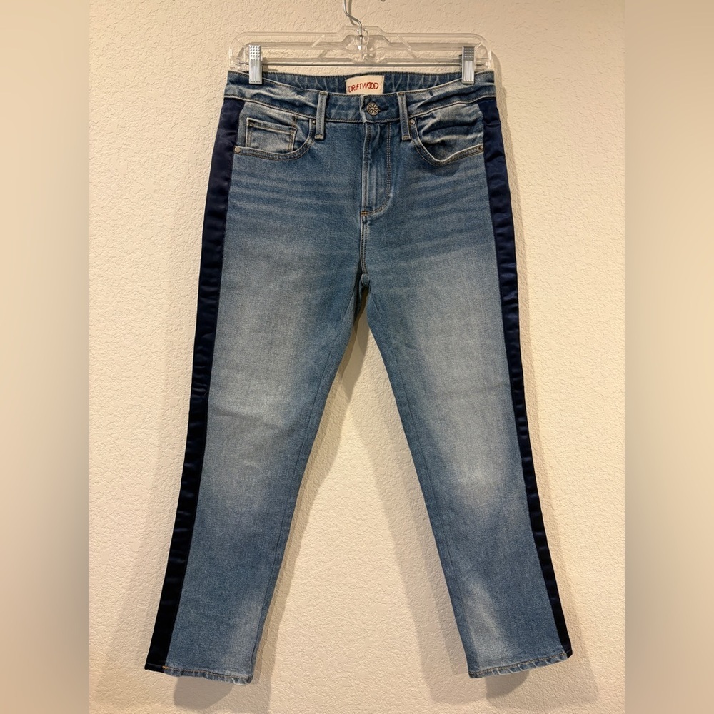 Driftwood Womenโs Candace Blue Ribbon Side Stripe Straight Ankle Pant - 26